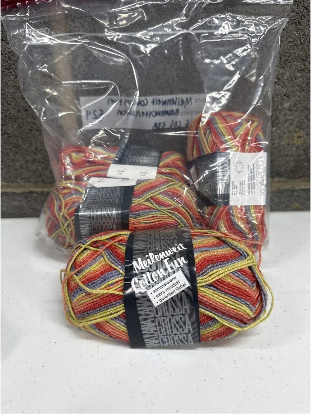 Lana Grossa Meilenweit Cotton Fun Virgin Wool/Cotton Color 338 4 Skein Lot